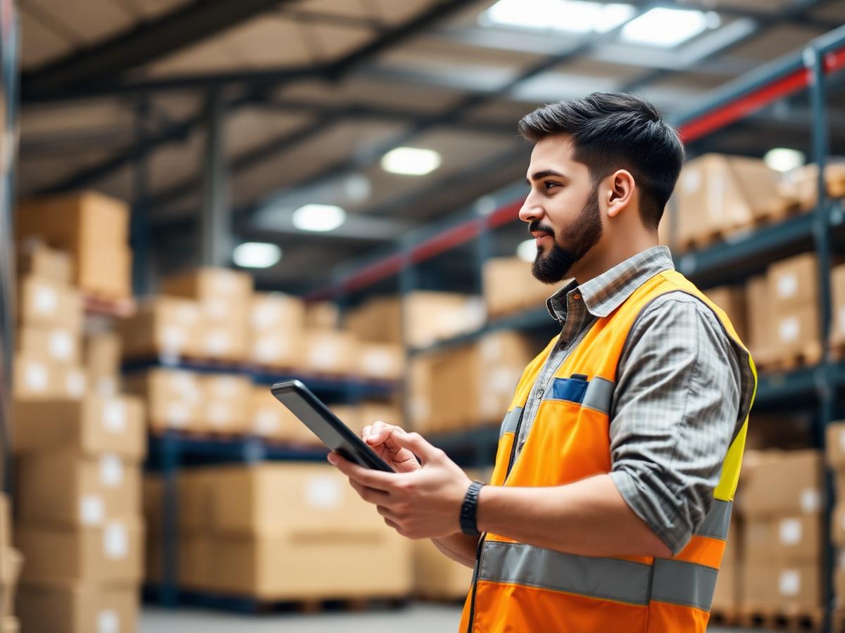Warehouse worker scanning inventory boxes