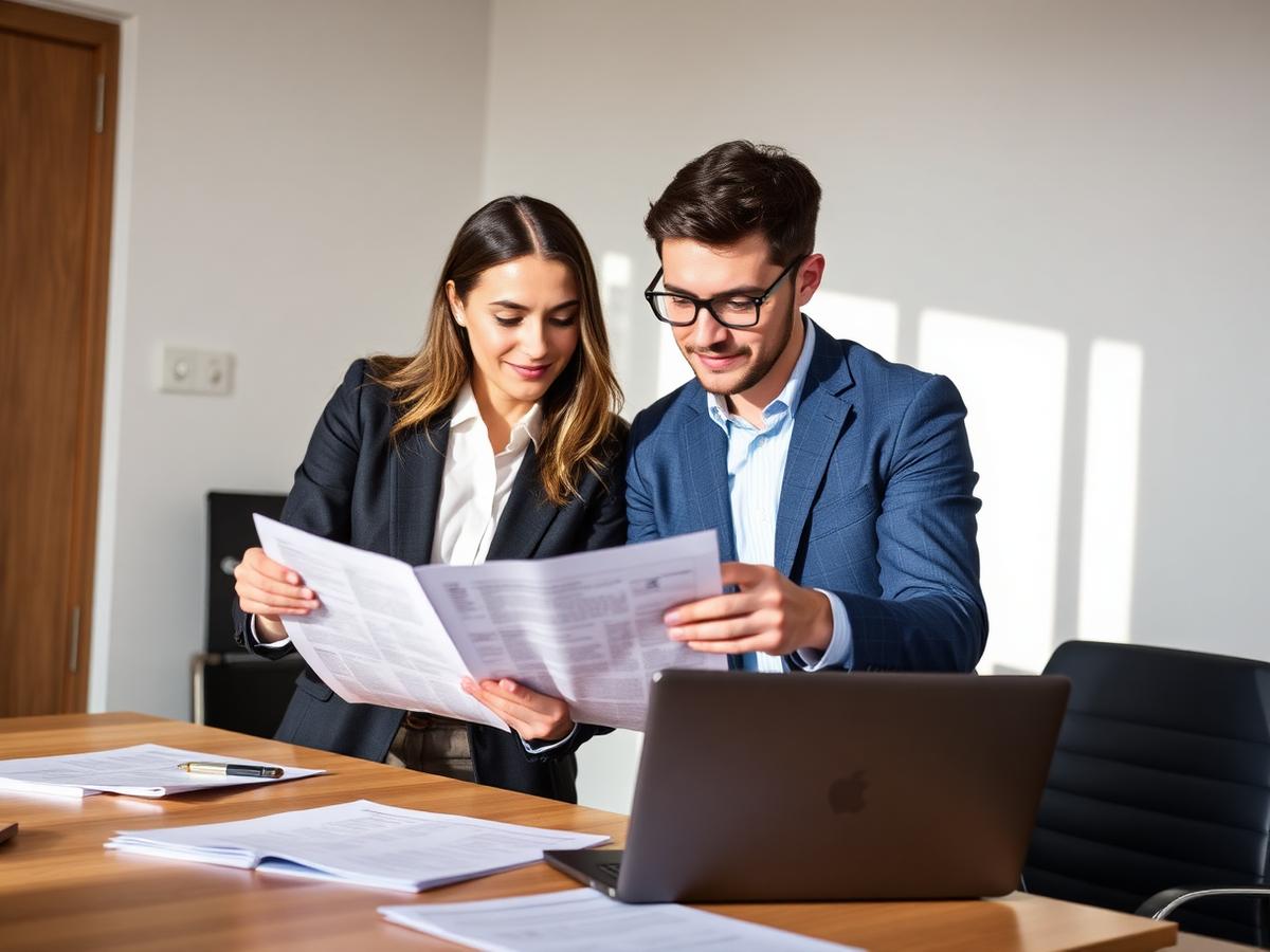 Two consultants reviewing reports